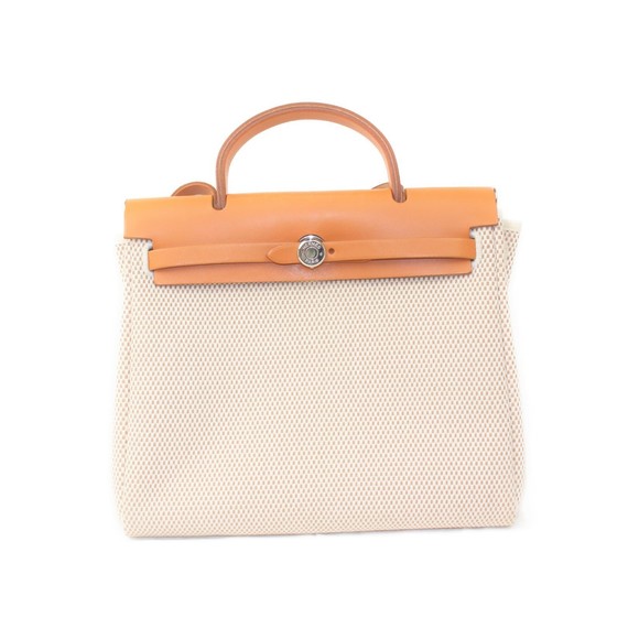 Hermes Ale Bag PM Handbag Canvas Leather Brown Beige Black - Picture 1 of 14